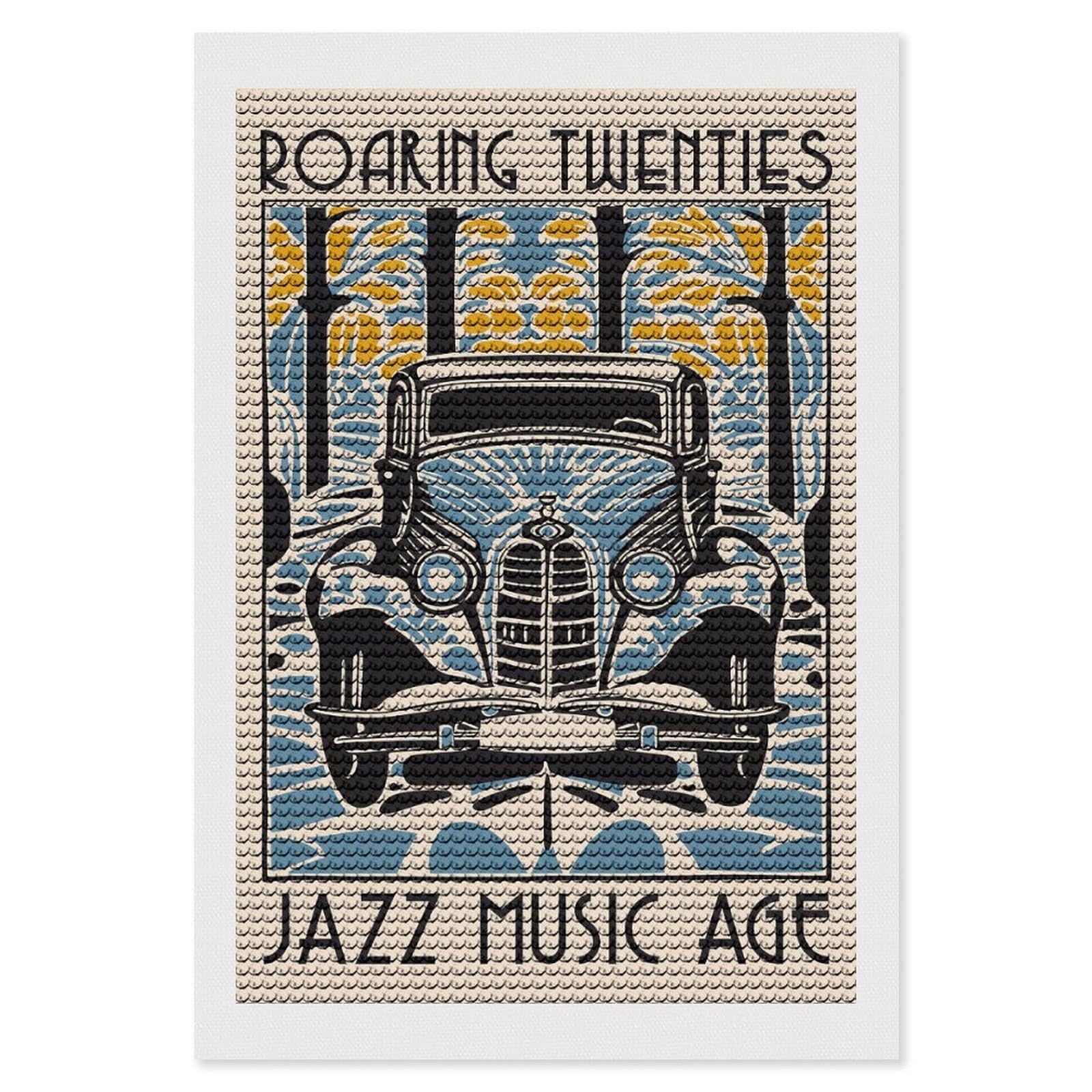 Junmoney Roaring Twenties Jazz Music Age DIY Diamond Art Canvas Kit 8"x12", Christmas Gift, for Family Craft Time, Leisure Activity, Home Wall Art
