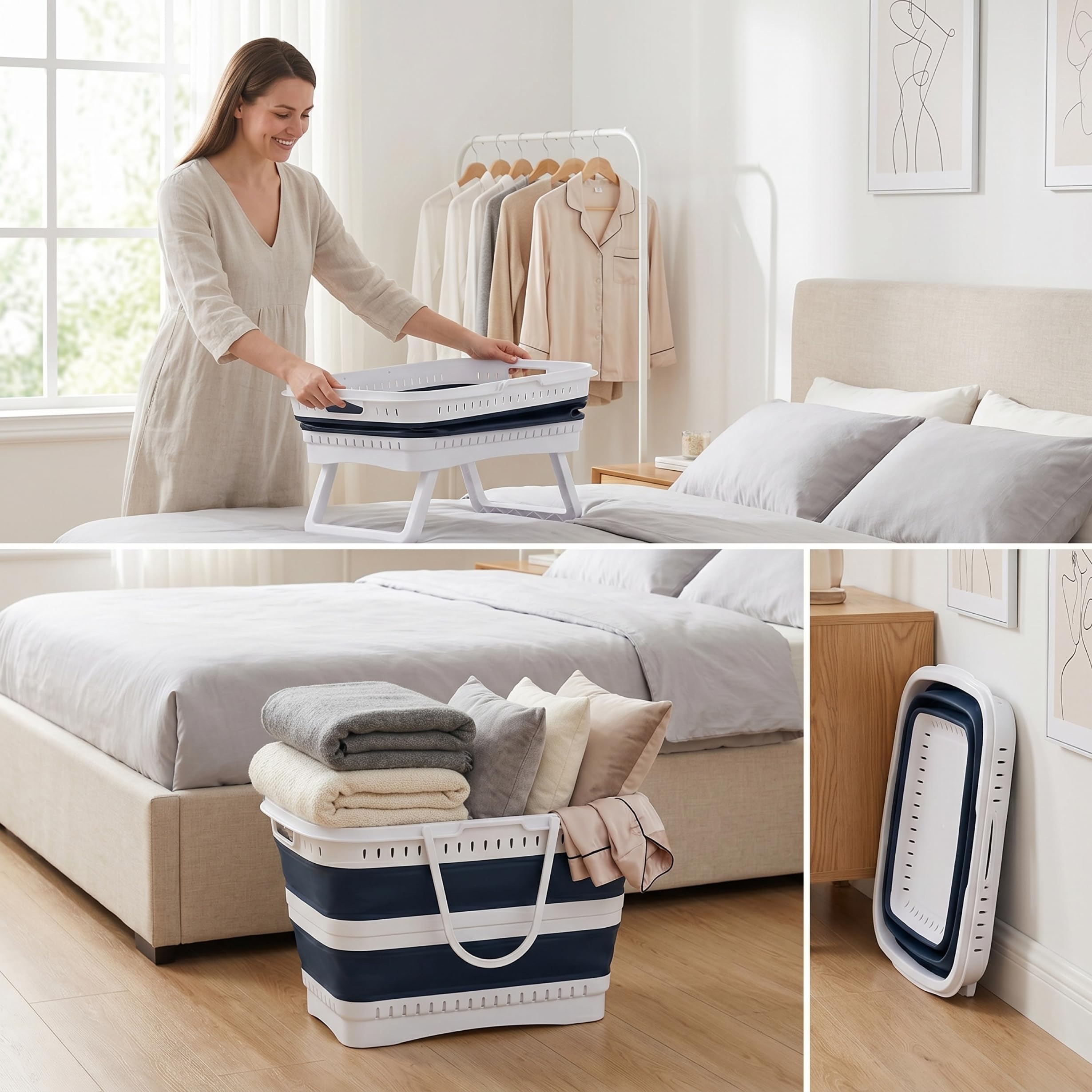 Cesto portabiancheria pieghevole in plastica con gambe Cesto pieghevole di capacità da 26 litri con manici per bagno, camera da letto, cucina, sala giochi, dormitorio.