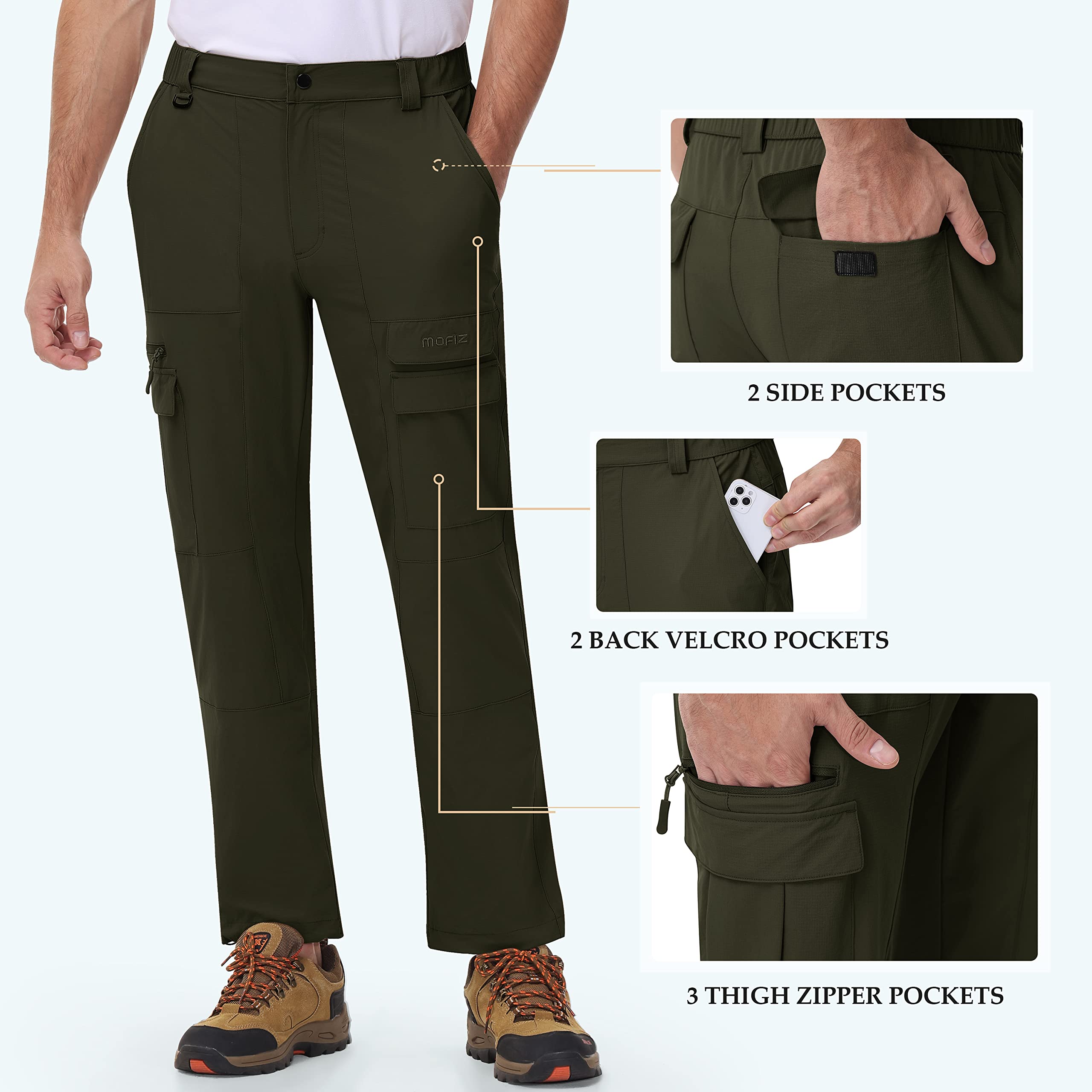 MoFiz Uomo Pantaloni da Trekking Leggeri Cargo Pantaloni Escursionismo Montagna Lavoro Outdoor Pants ad Asciugatura Rapida con 7 Tasche