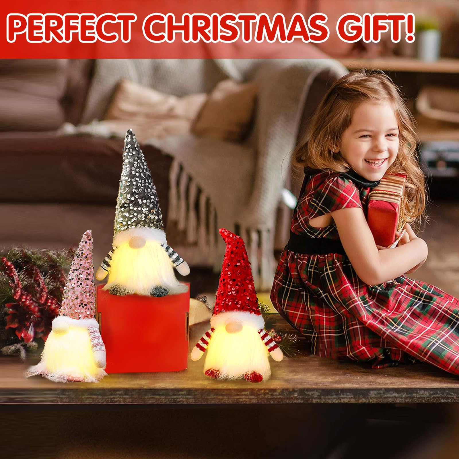 3 Pcs Lutin De Noël, Décoration Père Noël Avec Led, Décoration De Noël