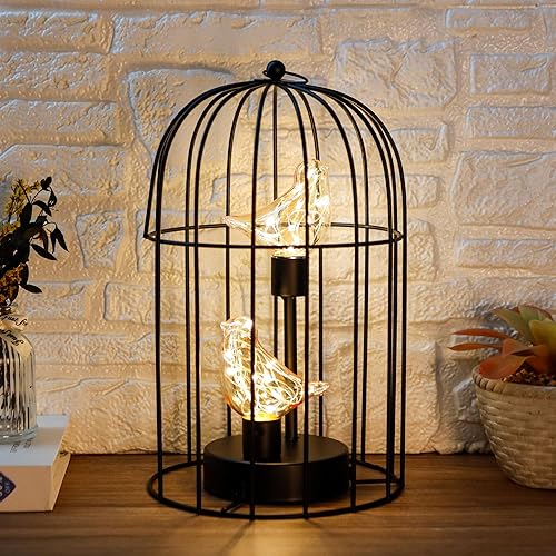 Miniatura 6 de JHY DESIGN Birdcage - Lámpara decorativa de 12 pulgadas de alto, inalámbrica, funciona con pilas, con luces blancas cálidas, bombilla de pájaro para