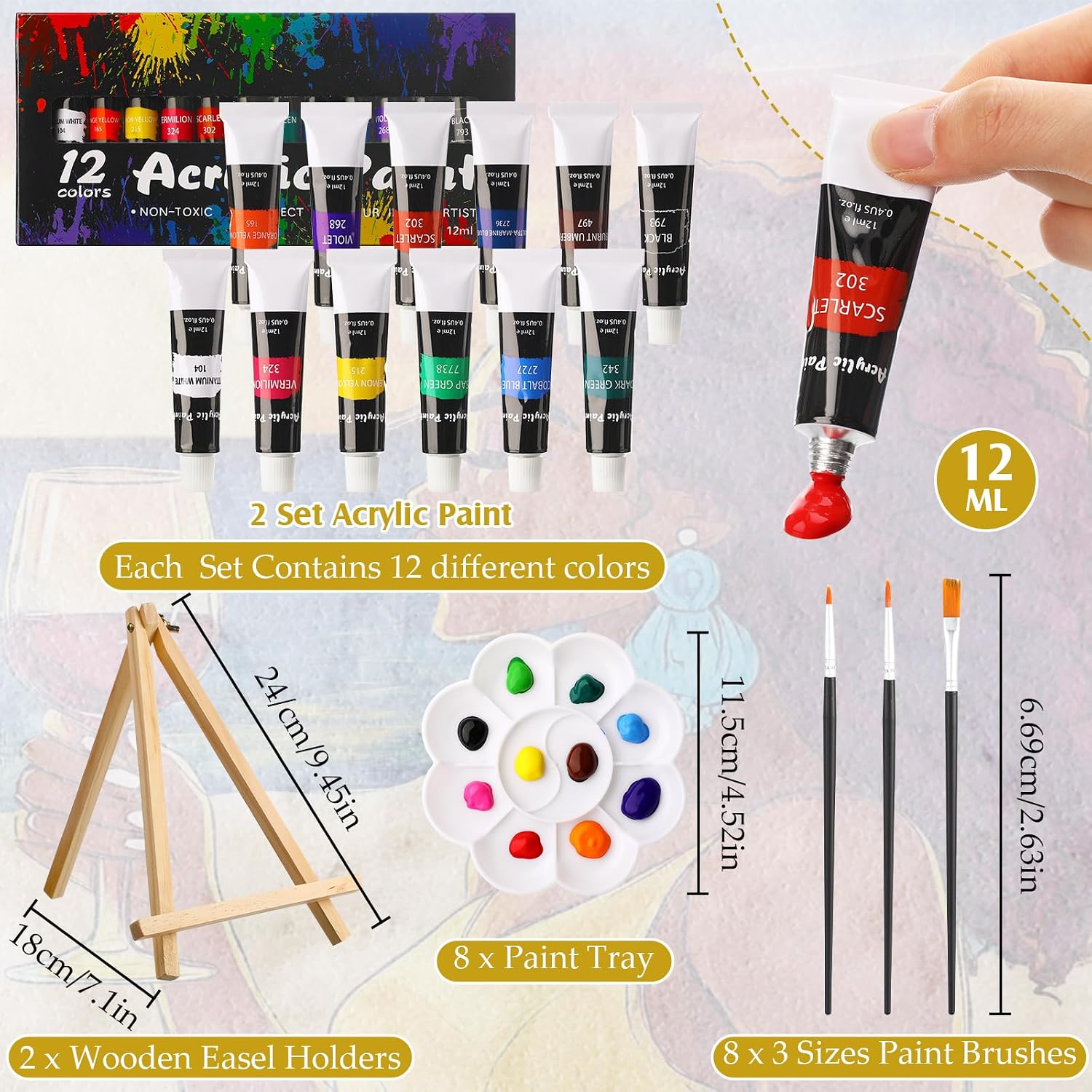 Cholemy 36 Pcs Paint and Sip Kit for Adults 8''x10'' Pre Drawn Canvas for Painting DIY Afro Acrylic Painting Kit Wood Easel Brushes Date Night Bulk for Father's Day Party Gifts(Wine Lady)
