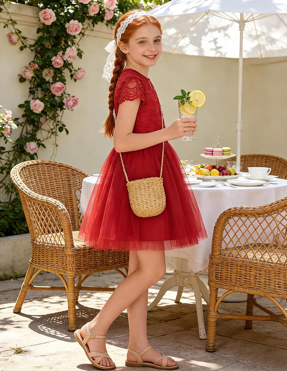 GRACE KARIN Flower Girl Dress with Big Bow,Kids Lace Tulle Princess Gown,Wedding Formal Birthday Party Pageant 5-10Y - Image 5