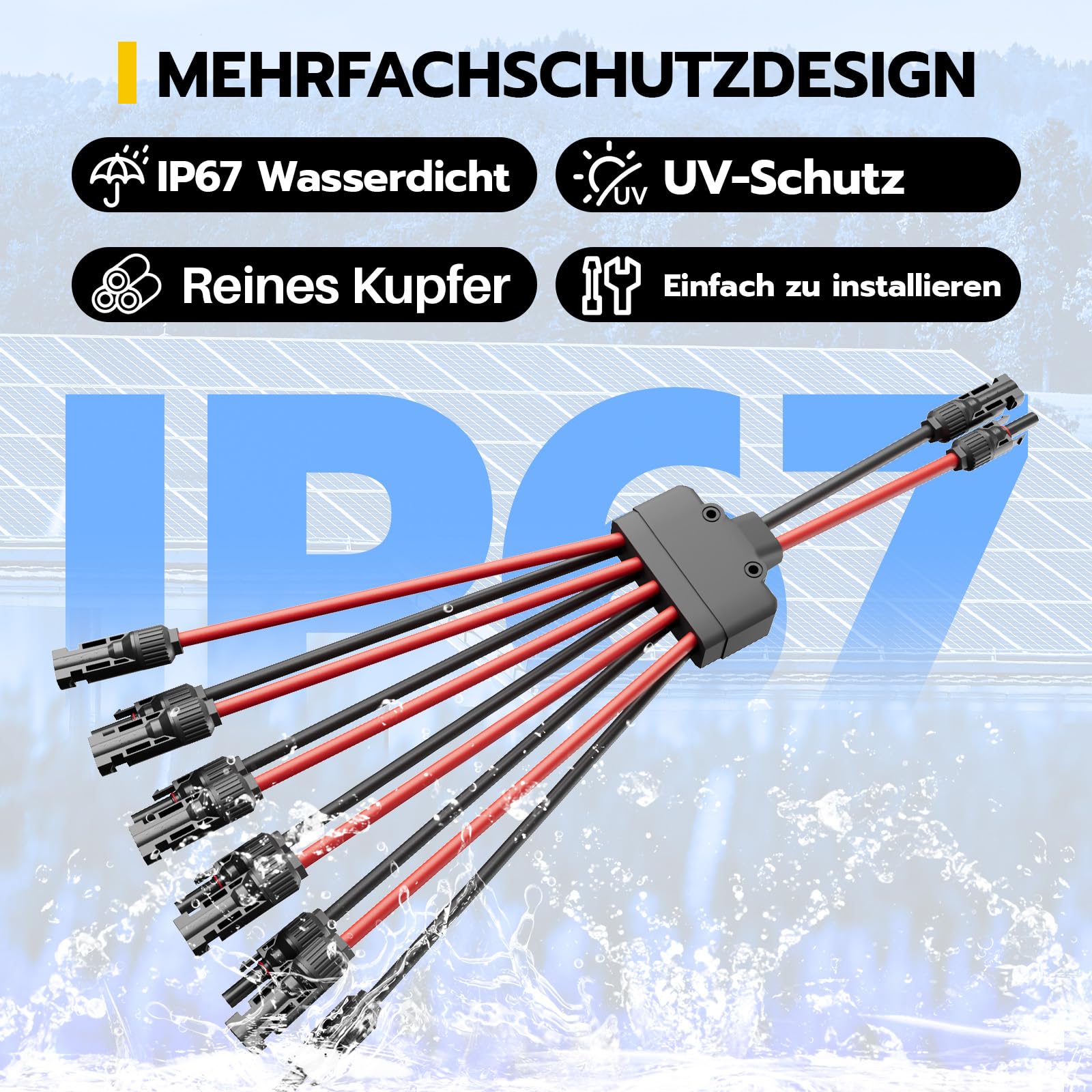 1 par de cables solares y distribuidores, 2 a 10 divisores de panel solar en Y, conector fotovoltaico de 30 A 1000 V, conector macho hembra MMF y FFM para instalación solar