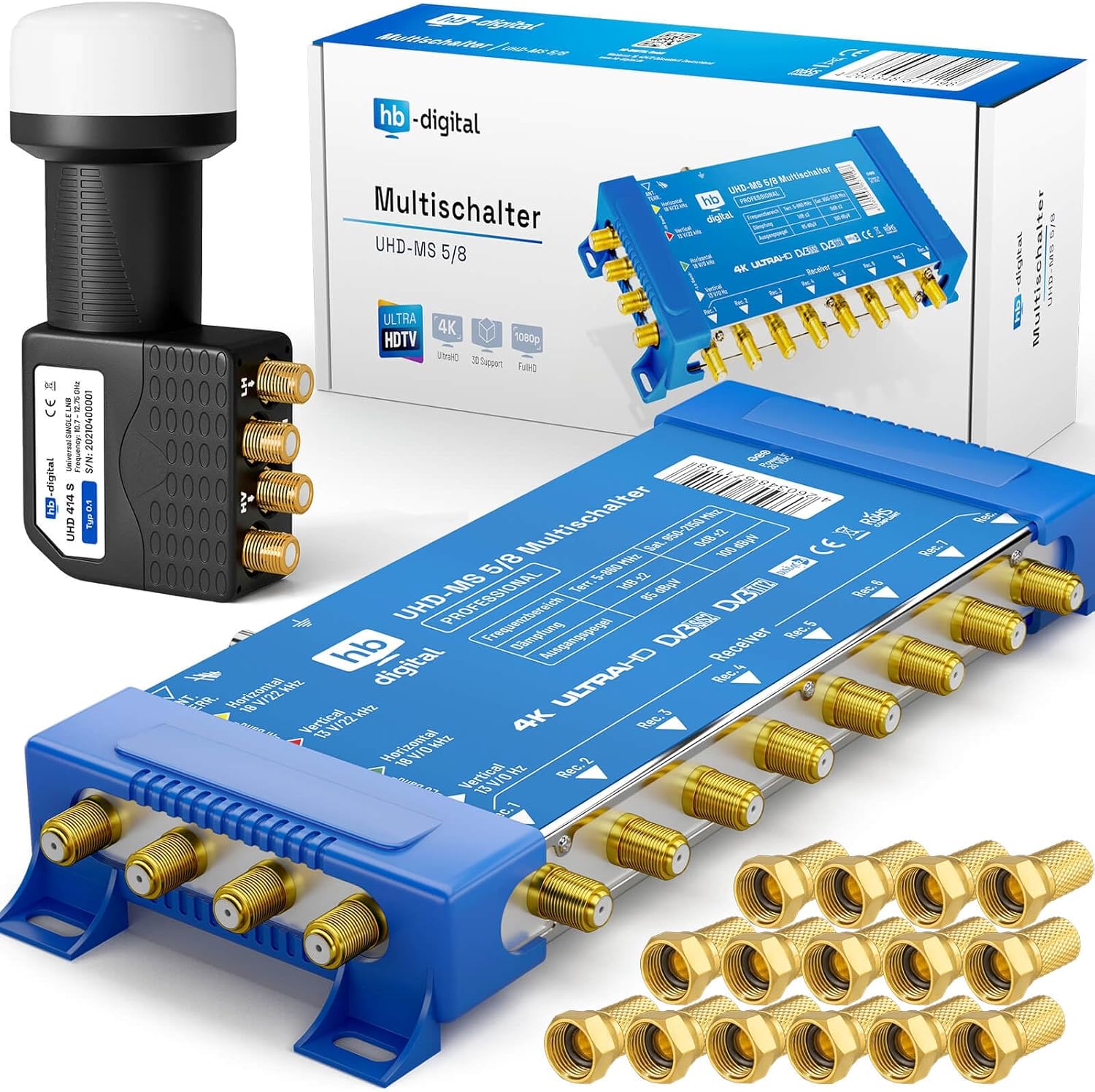 HB-DIGITAL Multischalter 9/8 - SAT Verteiler Für 8 Receiver Mit Quattro LNB