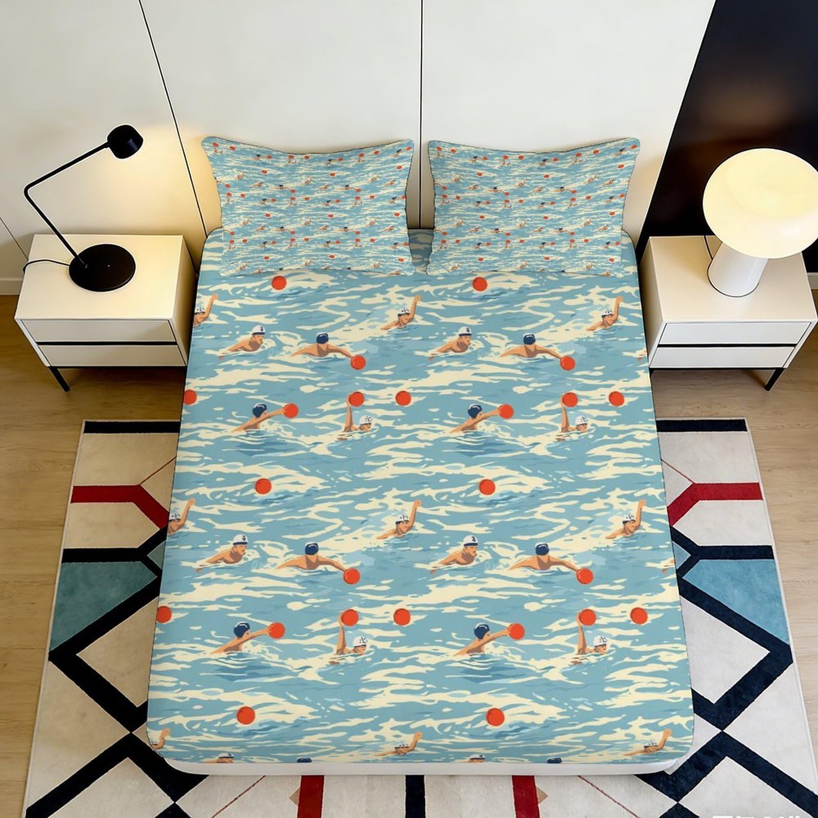 3D Printed Swimming Ducks Fitted Sheet Microfiber Soft Breathable Lake Scene Bed Cover for Bedroom Guest Room Decor 90x200x25cm