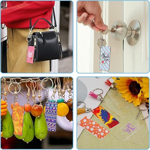 Miniatura 6 de Duufin Juego de llaveros de acrílico rectángulo, rectángulo transparente, acrílico, 1.2 x 2.8 in, llaveros con cadena y anillos para saltar