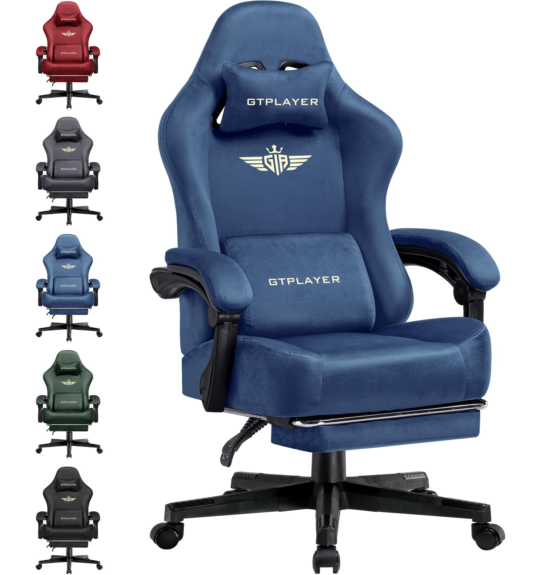 GTPLAYER Silla para Videojuegos, Transpirable, Silla de Oficina ergonómica, Silla ergonómica de PC, Respaldo Ajustable 160° y reposapiés Extensible,Azul