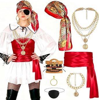 GOLDGE 7pcs Pirate Costume Accessories Set for Women