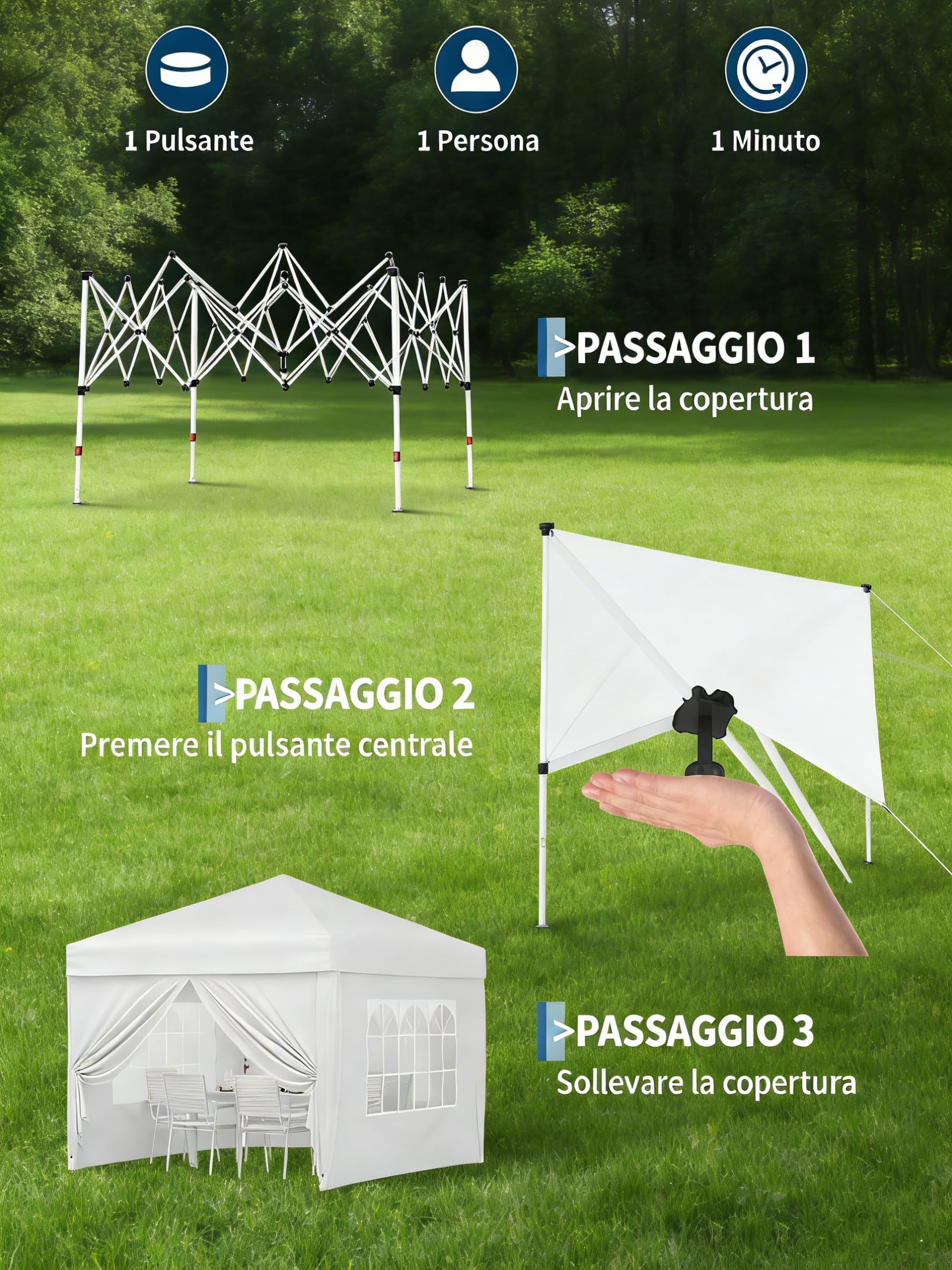Faltpavillon 3x3m Wasserdicht Stabil,Pop Up Pavillon mit 4 Seitenwände,Weiß | Höhenverstellbar,Abnehmbaren Seitenteilen,UV50+ Sonnenschutz Faltzelt,für Garten,Terrasse,Markt und Party