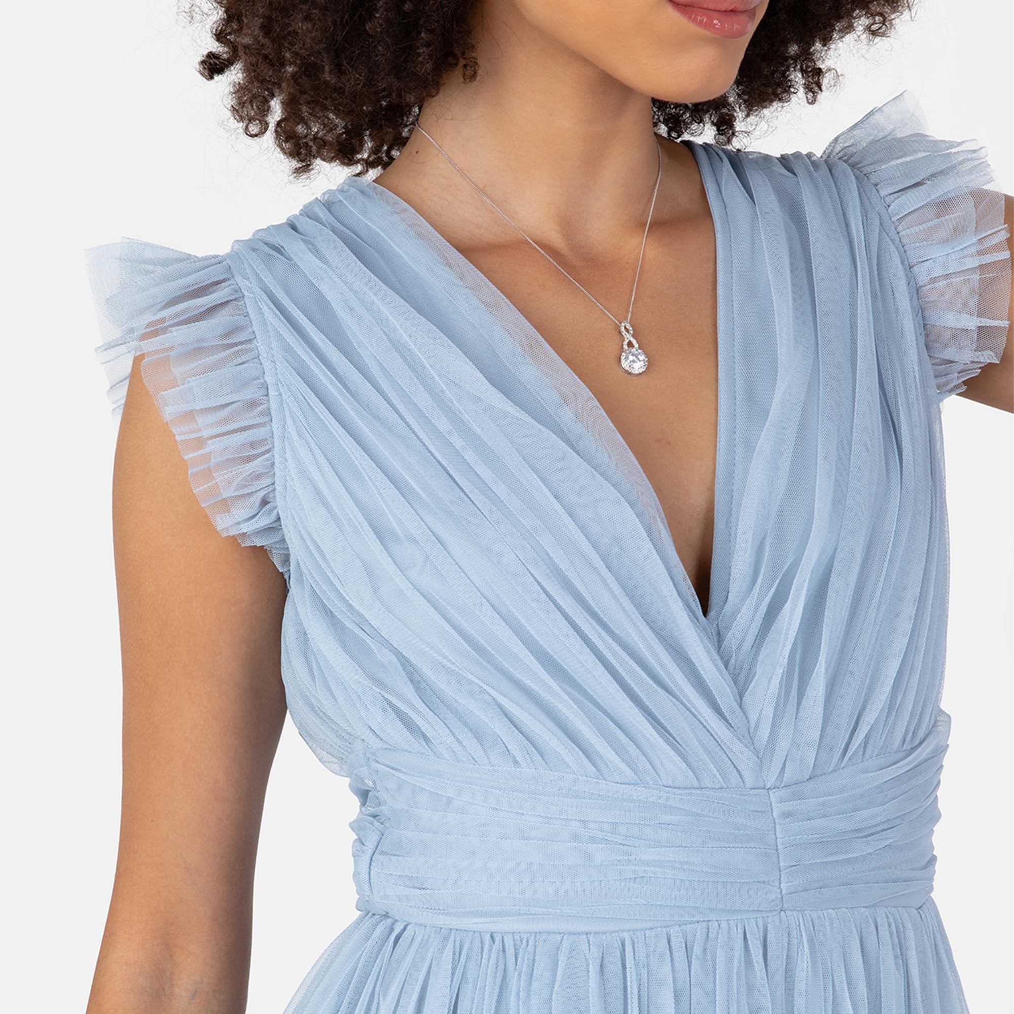Anaya with Love Damen Women's Maxi Dress Ladies V-Neck Short Sleeve Split Tulle A-line for Wedding Guest Bridesmaid Evening Occasion Ball Gown Dress (1er Pack)