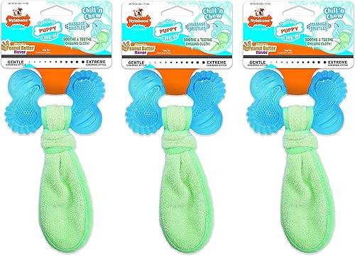 Nylabone Chill 'n Chew - Paquete de 3 juguetes para dentición para cachorros, pequeños, sin alérgenos con sabor a mantequilla de maní