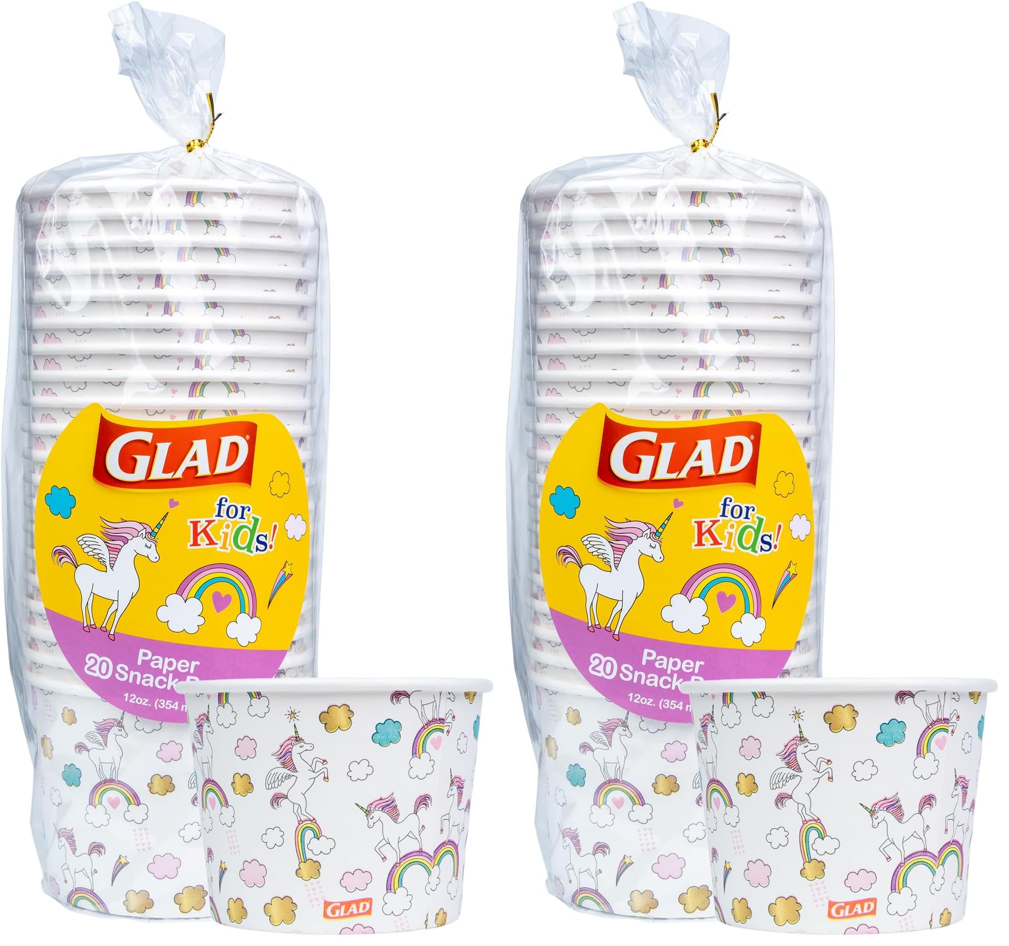 Glad for Kids Unicorns Paper Snack Bowls, Disposable Paper Bowls for-Kids Snacks and Parties, Sturdy Microwave Safe Bowlsfor Everyday Use and Easy Cleanup, 12 Oz, 20 Count (Pack of 2)