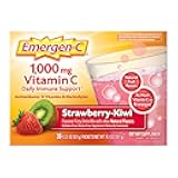 Emergen-C 1000mg Vitamin C Immune Support Powder Strawberry Kiwi 30CT includes Zinc, Manganese, 7 B Vitamins and Electrolytes for Back to School Essentials