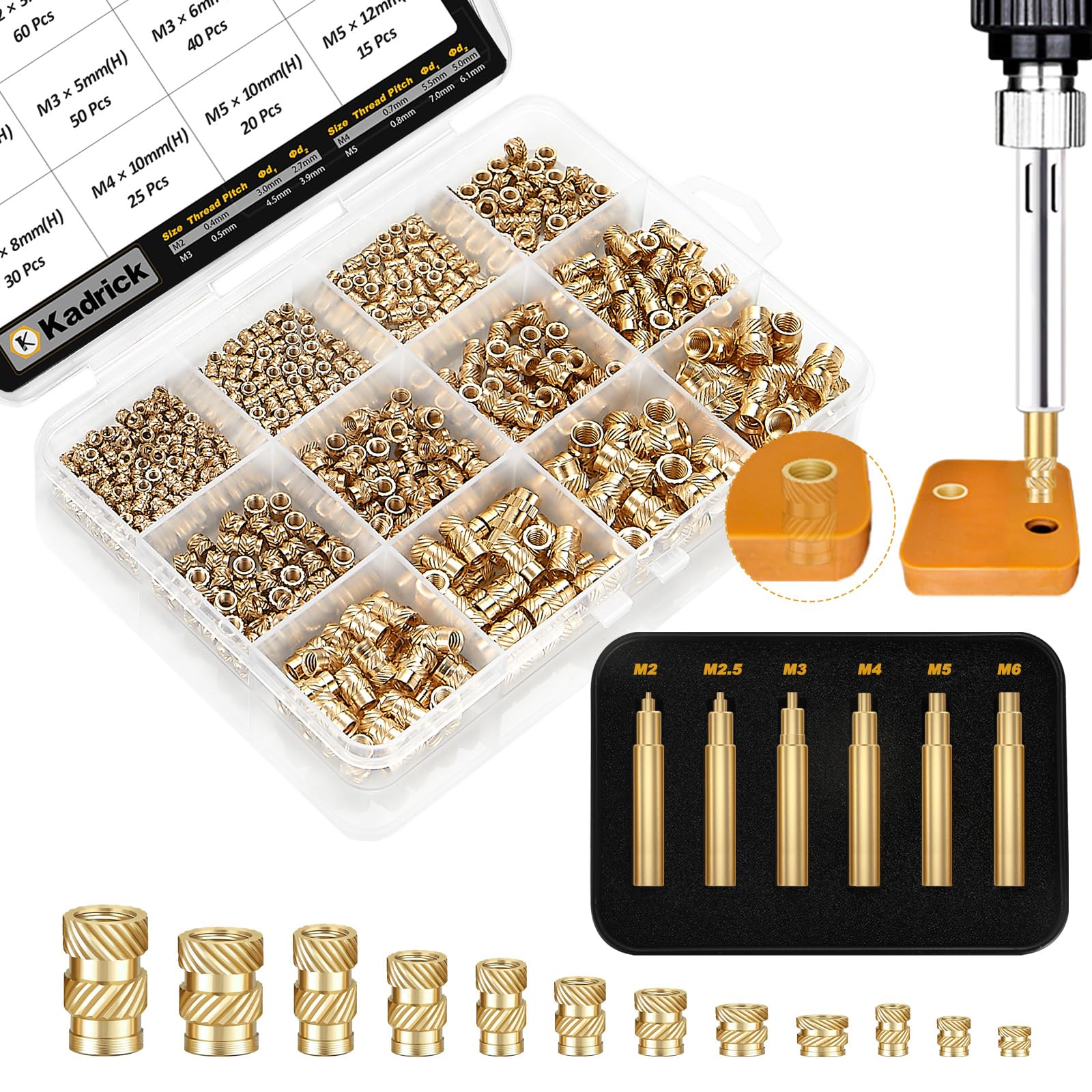 Kadrick 520Pcs M2 M3 M4 M5 Threaded Inserts Assortment Kit + Heat