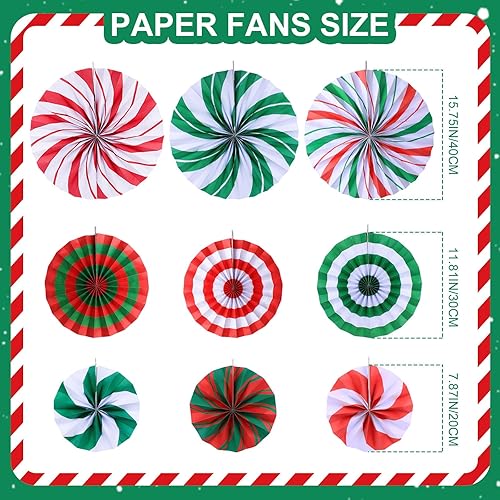 Miniatura 3 de 9 Pcs Christmas Candy Hanging Paper Fans Decoration Peppermint Hanging Fans Xmas Candy Cane Party Garland Decor for Merry Christmas Holiday