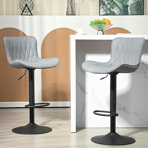 Miniatura 4 de Finnhomy Juego de 2 taburetes de bar, modernos taburetes de bar giratorios de piel sintética de 360, altura del asiento de 24 a 32.5 pulgadas con