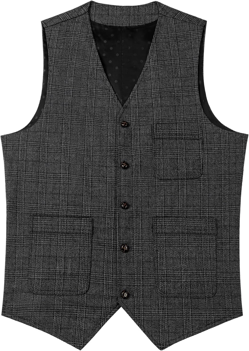 SevenBoy Mens Vintage Suit Vest Plaid Tweed Waistcoat Casual Dress Vest - Image 3