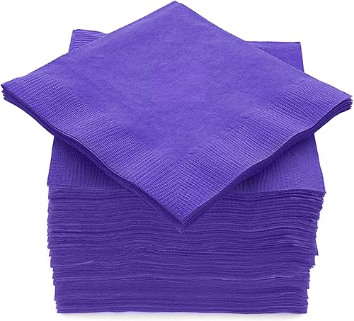 Miniatura 1 de Paquete grande de 100 servilletas moradas para bebidas, ideal para bodas, fiestas, cumpleaños, cenas, almuerzos, cócteles (5 x 5 pulgadas)