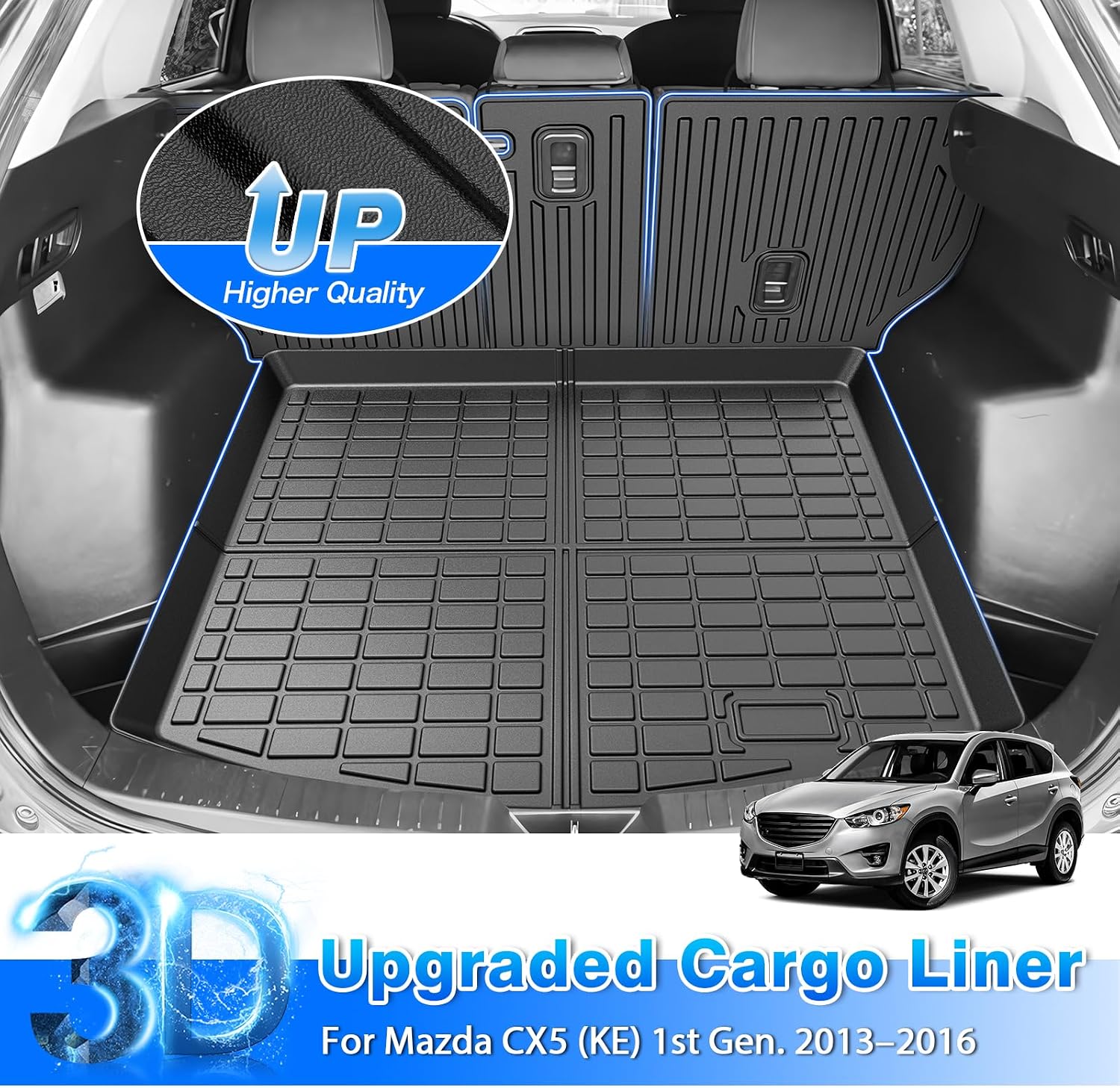 CX5 Floor Mats - Car Mats for Mazda CX5 2013-2016, All Weather Floor Mats and Cargo Liner with Backrest Mat for CX5 Accessories, Heavy Duty Rubber Mats, Car Accessories