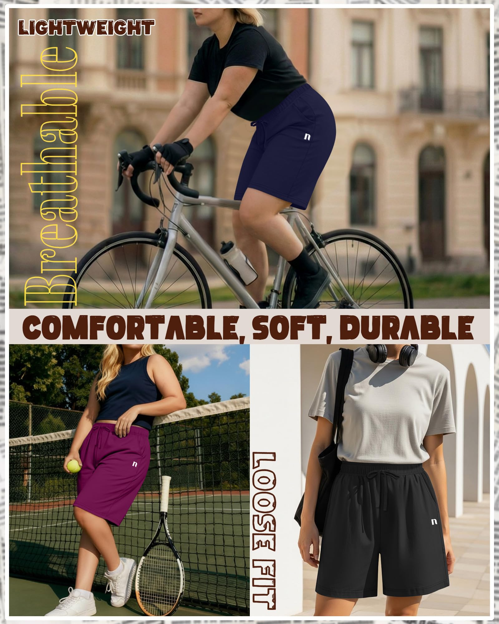 Neer 3 Pezzi Bermuda Donna Plus Size Cotone Vita Alta Casuale Sportiva Pantaloncini Jogging con Taschino