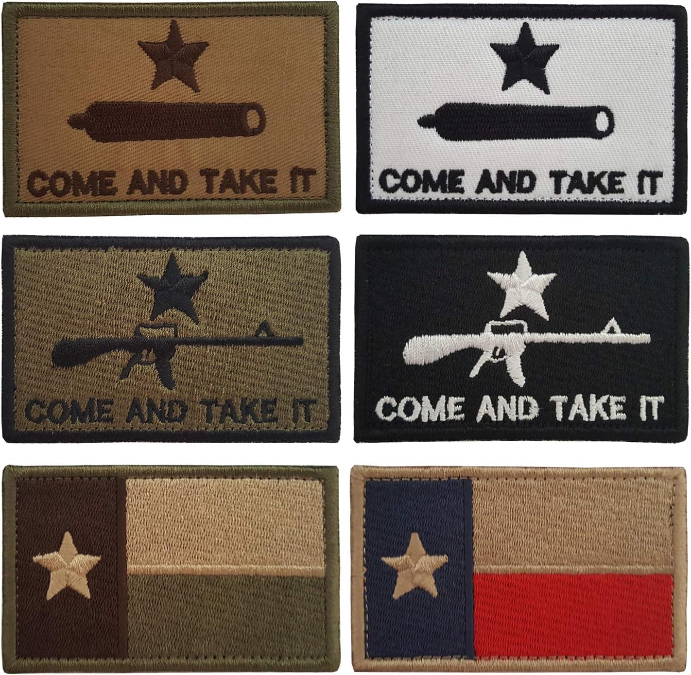 Lightbird6 PCS Come and Take It & Texas State Flag Tactical Patches, High Density Embroidered Military Morale Decorative Patch