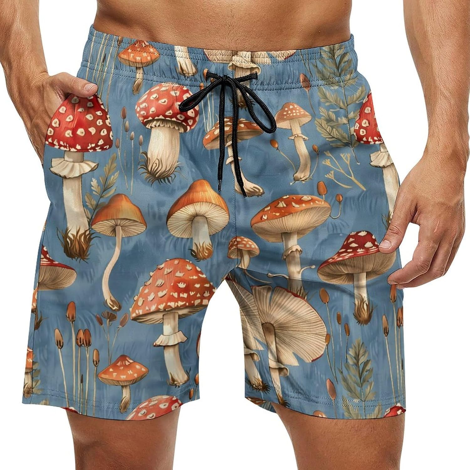 Mushroom Casual Men's Swim Trunks Novelty Summer Beach Shorts Swimwear with Pocket