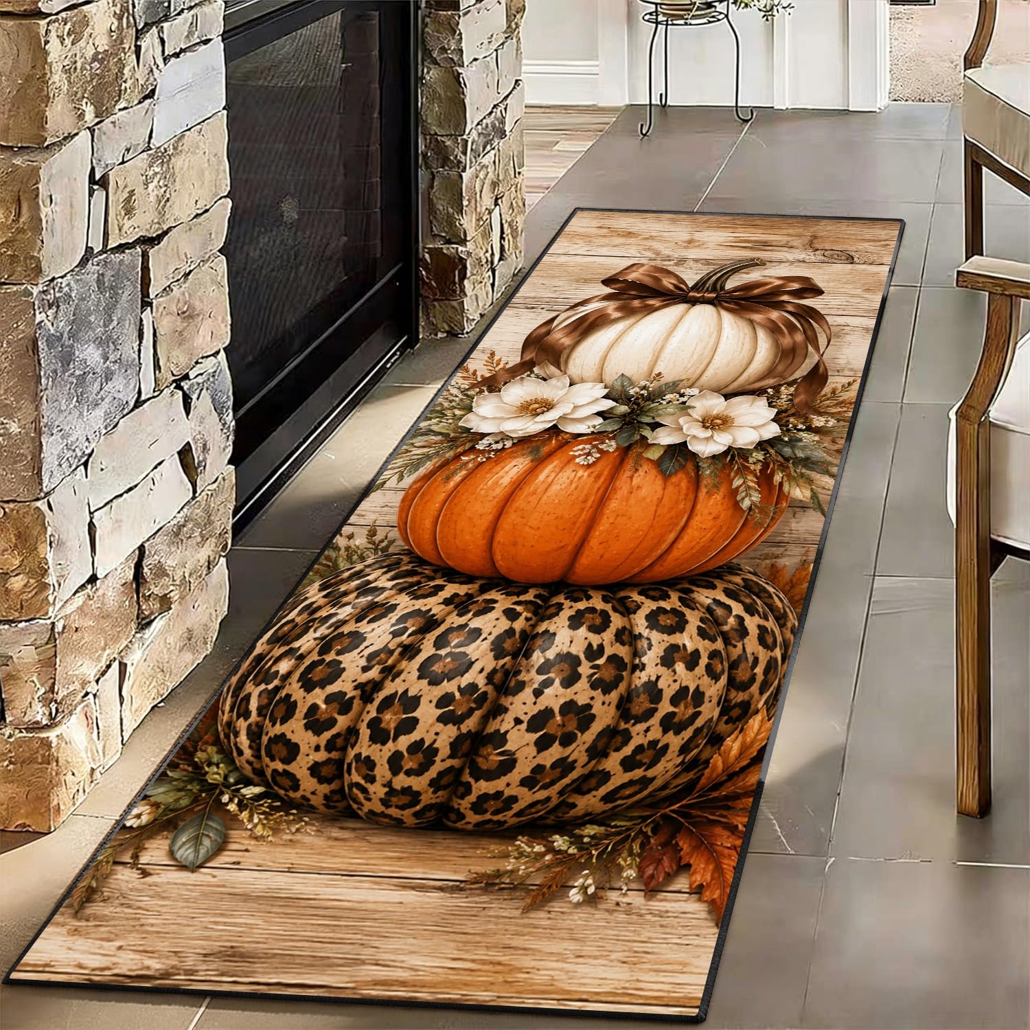 Autumn Pumpkin Runner Rug Non-Slip Fall Runner Rug for Indoor 80x150cm