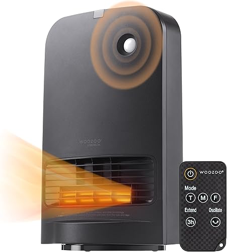 IRIS USA WOOZOO - Calentador portátil oscilante de 1500 W con sensor de movimiento, ventilador de cerámica espacial para escritorio, calefacción