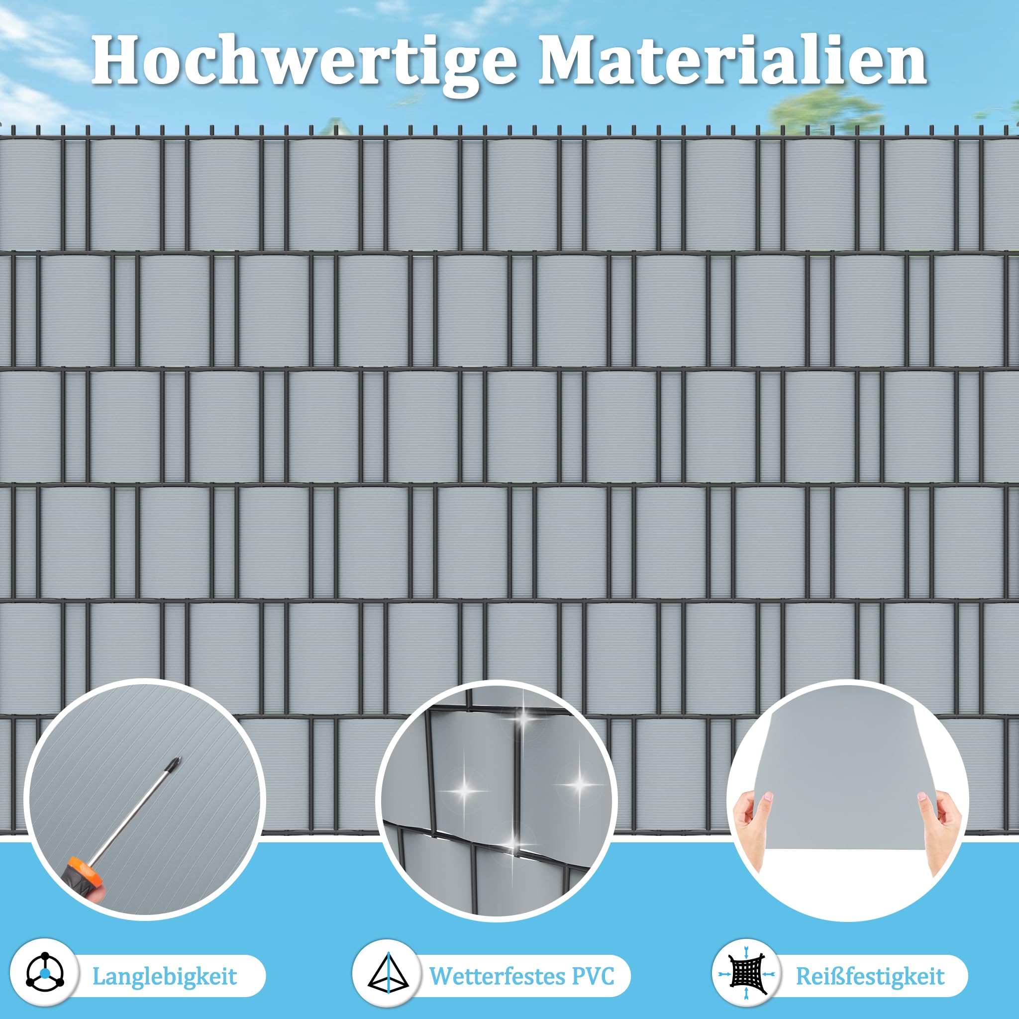 UISEBRT 30 x pasy maskujące, twarde PCW do mat z podwójnym prętem, ochrona przed wzrokiem, na balkon, do ogrodzenia ogrodowego, 25 m x 19 cm (30 sztuk, szare)