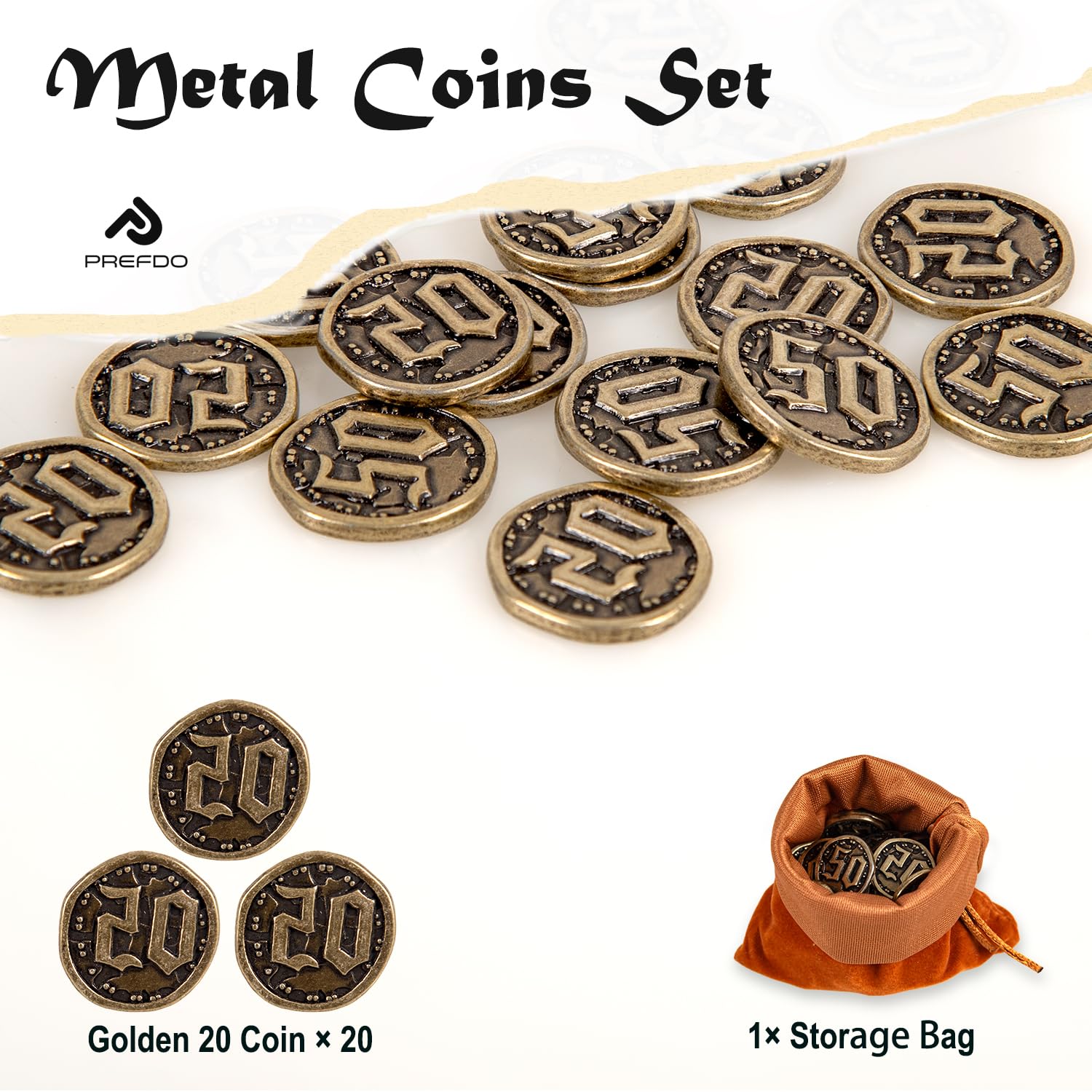 Monedas de metal para juegos de mesa, 20 fichas del tesoro para póquer, RPG, juegos de mesa de estrategia, moneda de fantasía, moneda genérica resistente (bronce, valor 20 monedas)