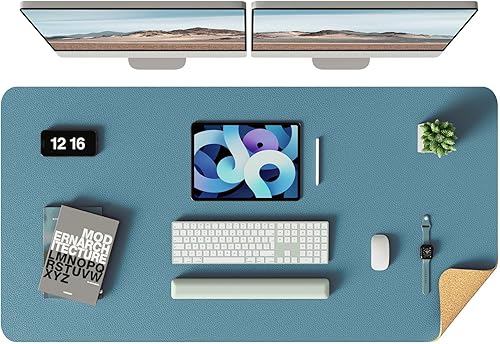 Miniatura 25 de YSAGi - Almohadilla de escritorio de doble cara, de cuero, protector de almohadilla de corcho ecológico, grande, impermeable, para oficina/hogar