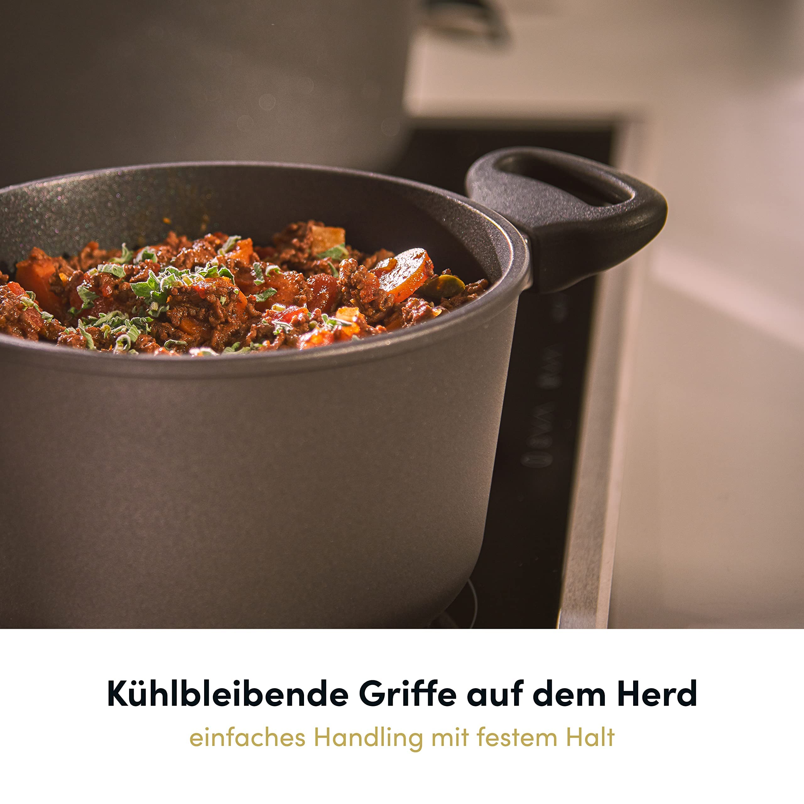 Hoffmann Schmorpfanne 32 cm hoher Rand Induktion I Made in Germany I Schmortopf Induktionsgeeignet Antihaft Beschichtet I Bräter Schmorkasserolle Kasserolle I Tiefe Aluguß Pfanne backofengeeignet