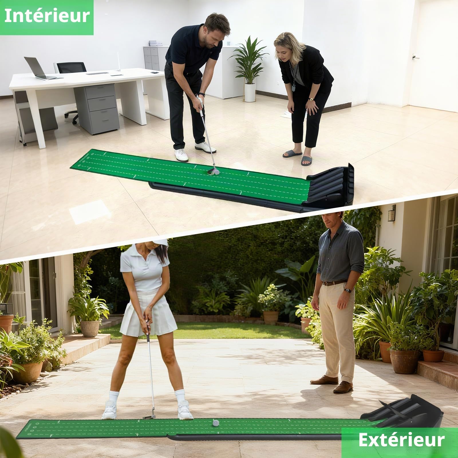 CRESTGOLF Tapis de Putting avec Retour Automatique de Balle, Putting Mat pour l'entraînement de Golf intérieur/extérieur Cadeau de Golf pour Les Hommes