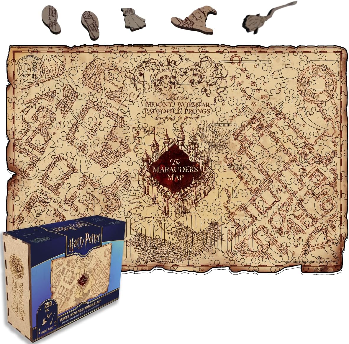 Harry Potter Wooden Jigsaw Puzzle – Marauder’s Map Edition – Officially Licensed Puzzle with Thematic Pieces – Vibrant UV Print – Gift for Fans of the Wizarding World (XXL)
