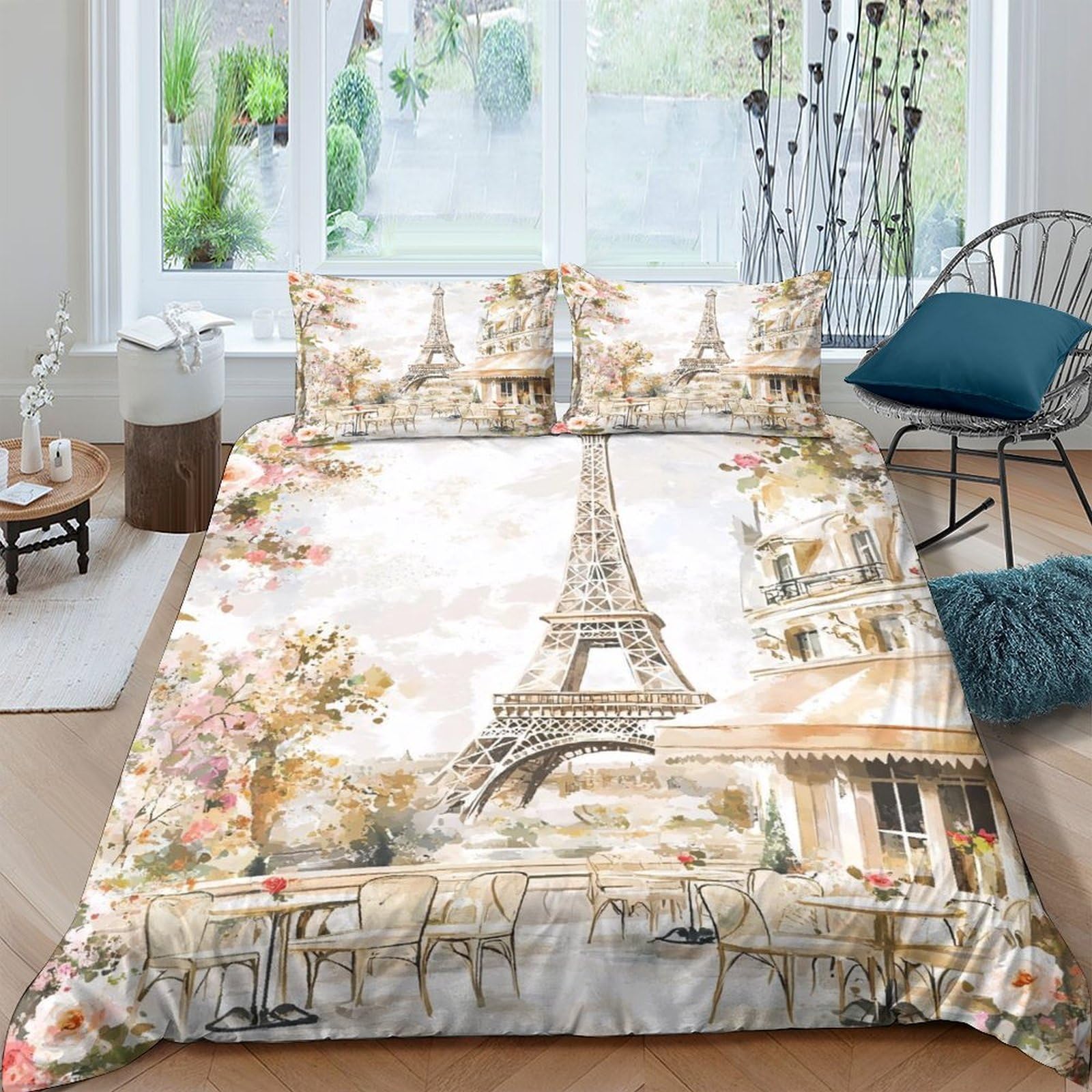 Ctjqhvkz Style-5 3D Printed Eiffel Tower Paris Fitted Sheet Microfiber Soft Breathable Floral Mattress Cover For Bedroom Guest Room Decor Single（135X200cm）