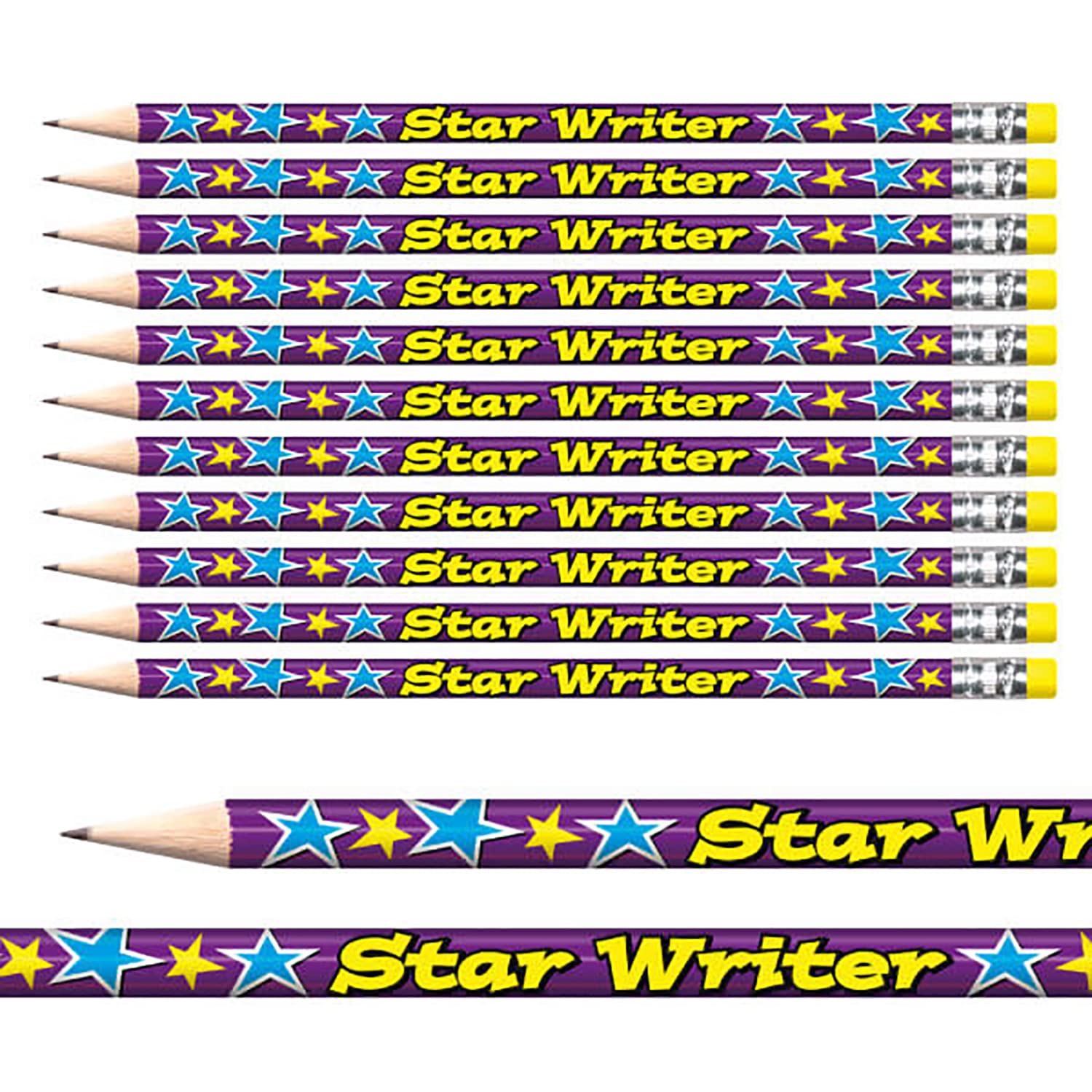 24 Foil Star Writer Award Pencils Colourful Pupil Children Rewards Motivational Pre-Sharpened Brainwaves Primary Teaching Services