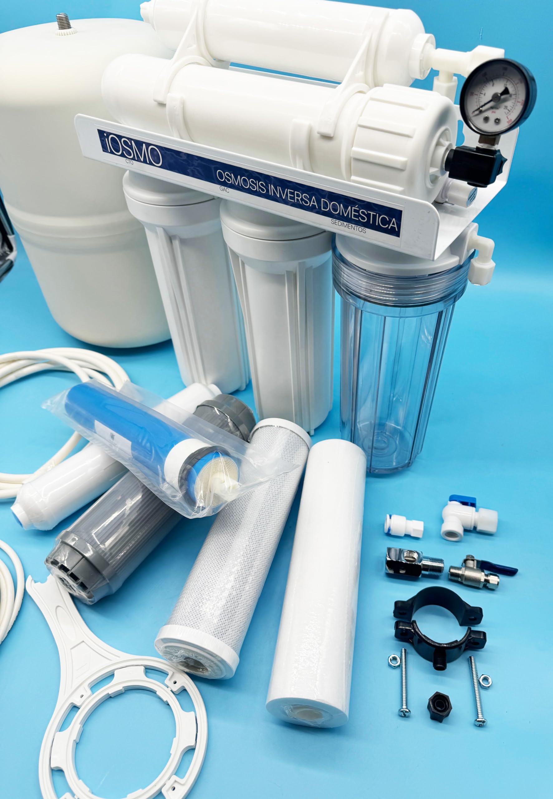 Equipo de Ósmosis Inversa Domestica iOSMO | Ósmosis Inversa 5 Etapas + 2 Recambio Filtros | Filtros y Membrana Universales | Diseño Exclusivo para iFONT (Fabricante: Hidro-Water S.L)