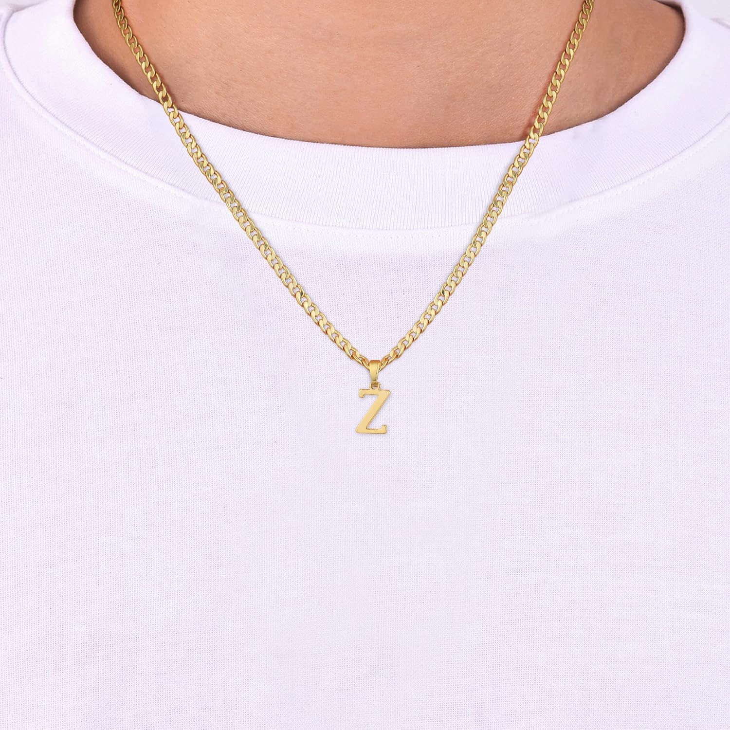 Initial A-Z Letter Pendant Necklace for Men 18K Gold Plated Capital Initial Necklace Cuban Link Chain 4mm 20 Inch Jewelry Gift - Image 5