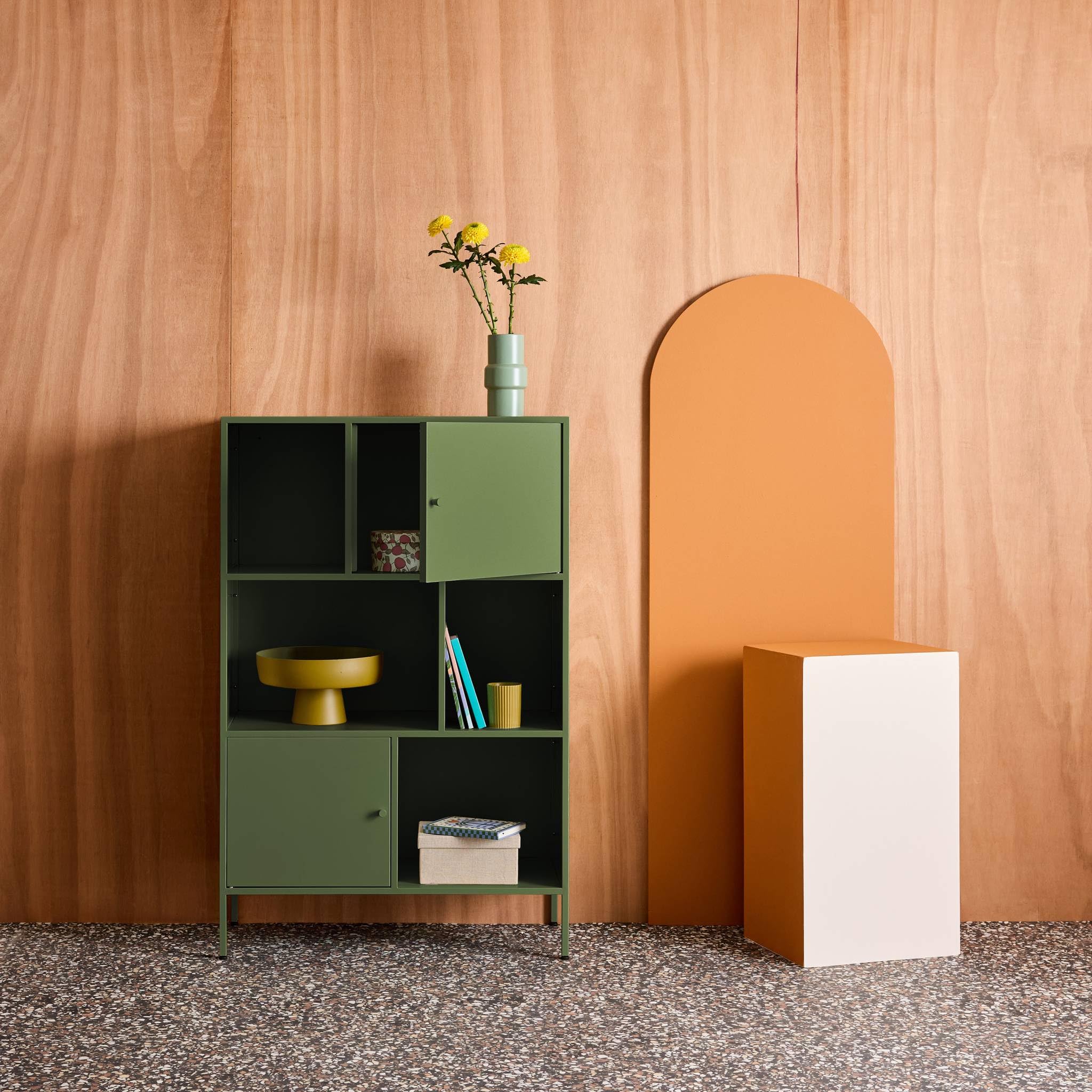 Alice's Garden sweeek - Buffet. Meuble de Rangement Industriel métal Vert 6 Compartiments. L 80 x P 35 x H 125cm - Oklahoma