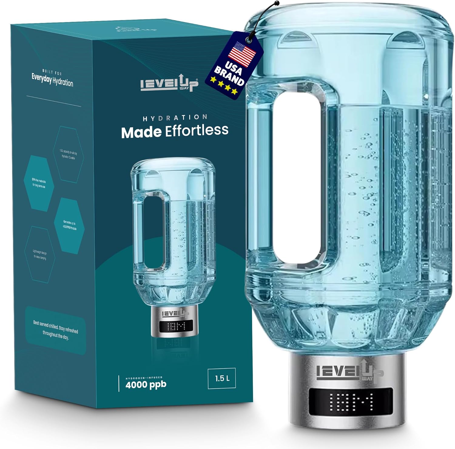 2026 New Hydrogen Water Bottle Jug – Portable Hydrogen Water Generator with Digital Display – Up to 4000PPB – 51oz Capacity – Premium Hydration Solution for Home, Office & Gym