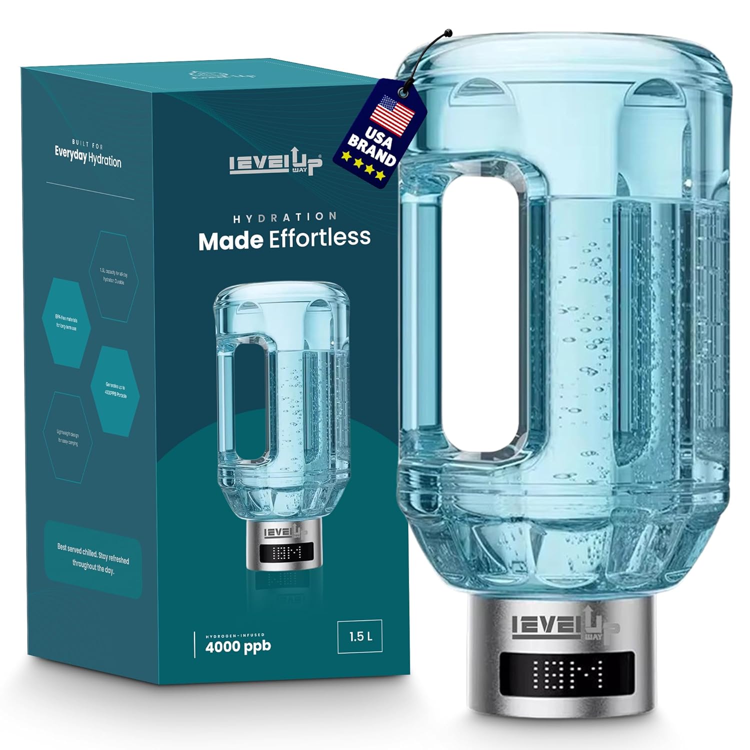 2026 New Hydrogen Water Bottle Jug Portable Hydrogen Water Generator with Digital Display Up to 4000PPB - 51oz