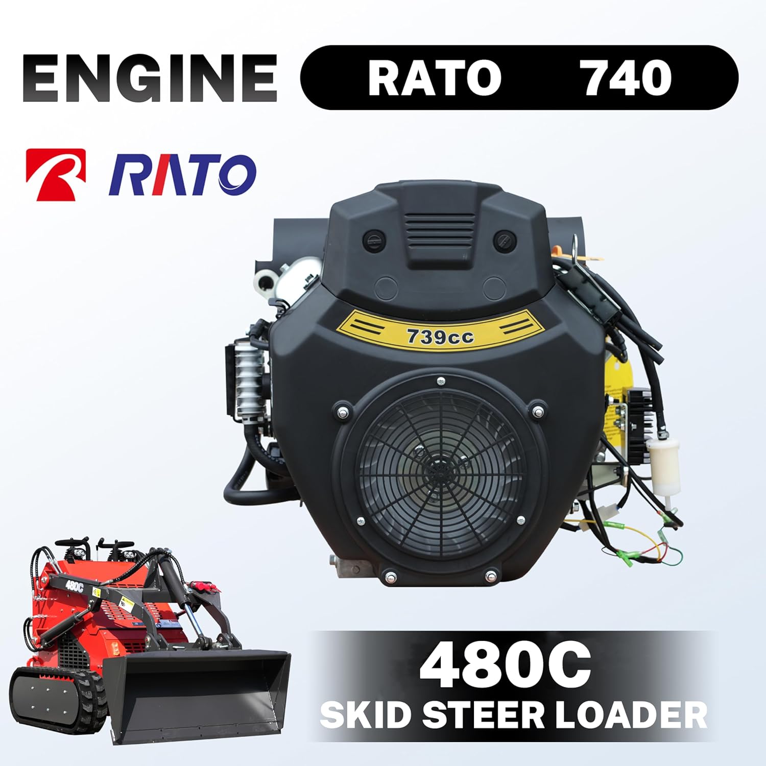 Stand-On Crawler Mini Skid Steer Loader with Trencher and 23 HP Gas Engine and Bucket Attachment, Stock USA