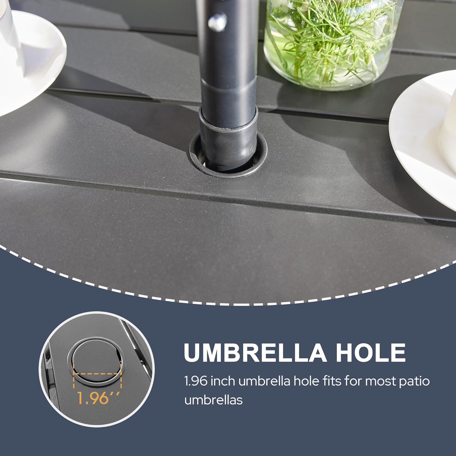 VICLLAX Patio Bar Height Table, Round Outdoor Bar Table with Umbrella Hole, 27.6" Dark Grey