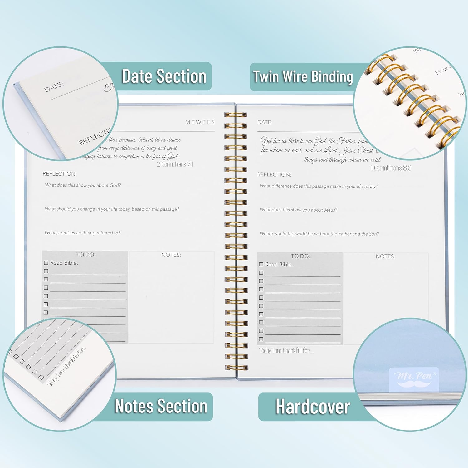 Mr. Pen- Bible Journaling Kit for Women, Bible Highlighters and Pens No Bleed, Notes, Tabs, Washi Tape & Journal for Devotions, Prayer & Christian Gifts, Mothers Day Gift