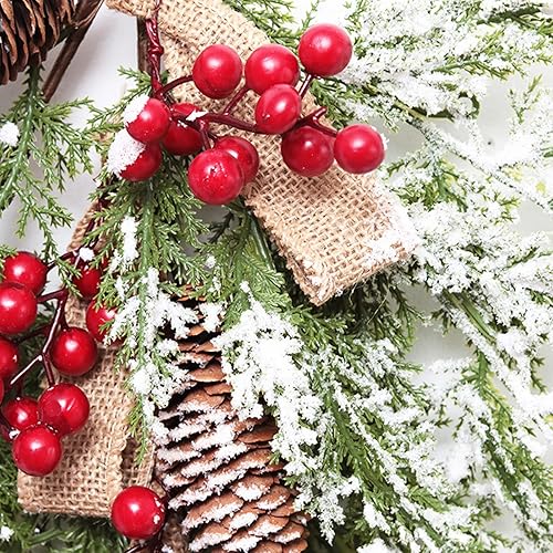 Miniatura 7 de Guirnalda de ramas de pino artificial de Navidad, guirnalda de lágrima flocada nevada con cono de pino, bayas rojas y verdes, guirnalda de Navidad