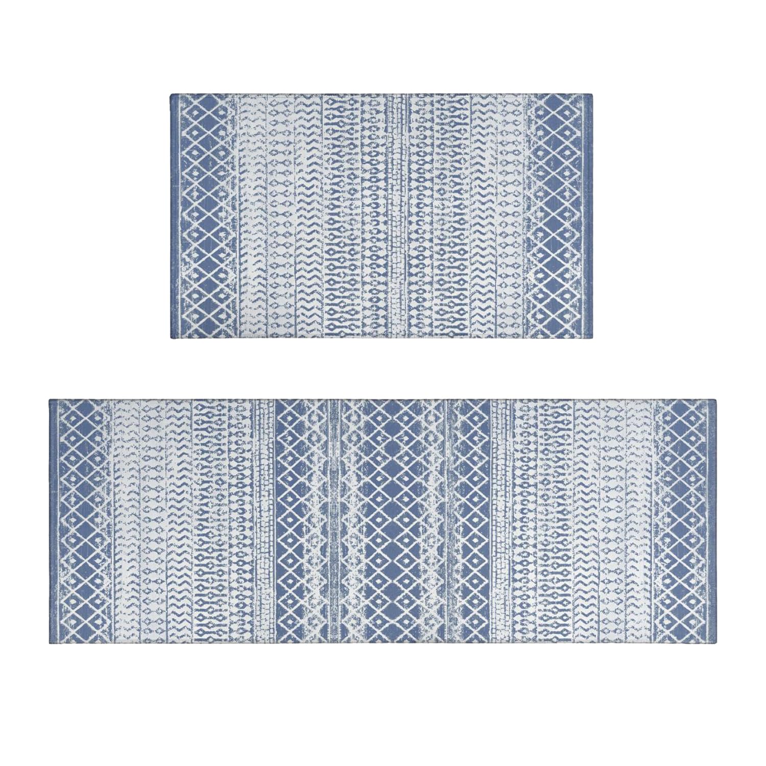 Viyeneyo Boho Moroccan Kitchen Rug and Sets 2 Piece Non Skid Washable mat for Kitchen mats for Floor Farmhouse Black Bohemian Kitchen Decor (Blue, one