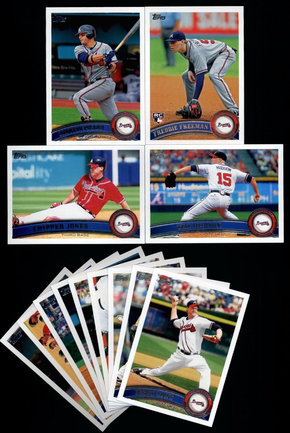 2011 Topps Atlanta Braves Complete Series 1 & 2 Team Set / 24 Cards including Prado, Hudson, Chipper, Freddie Freeman RC, Uggla, Heyward, McCann, Brandon Beachy RC & more!