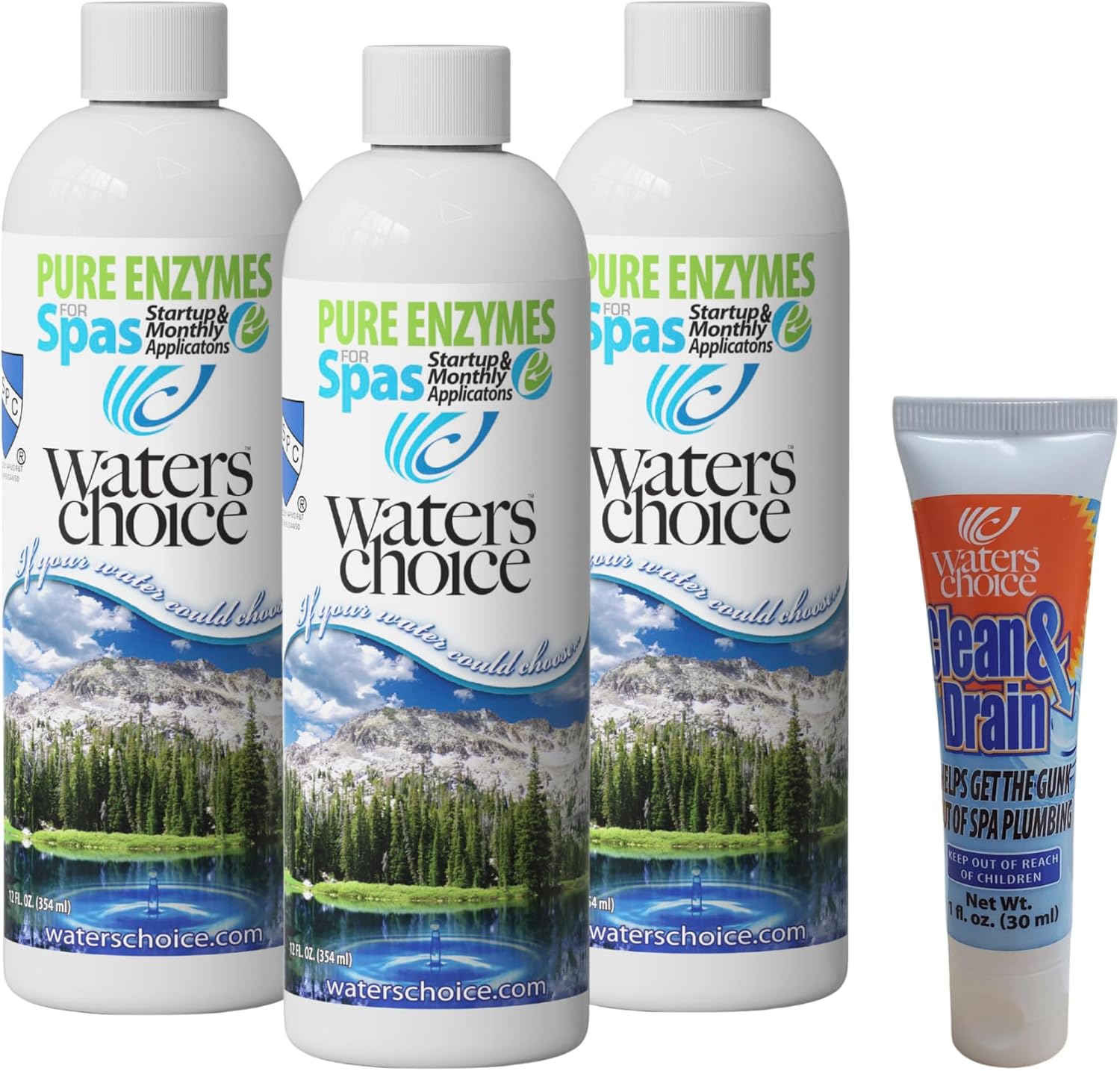 Waters Choice Spa Care Bundle – Clean & Drain + Pure Enzymes for Spas-3 Pack