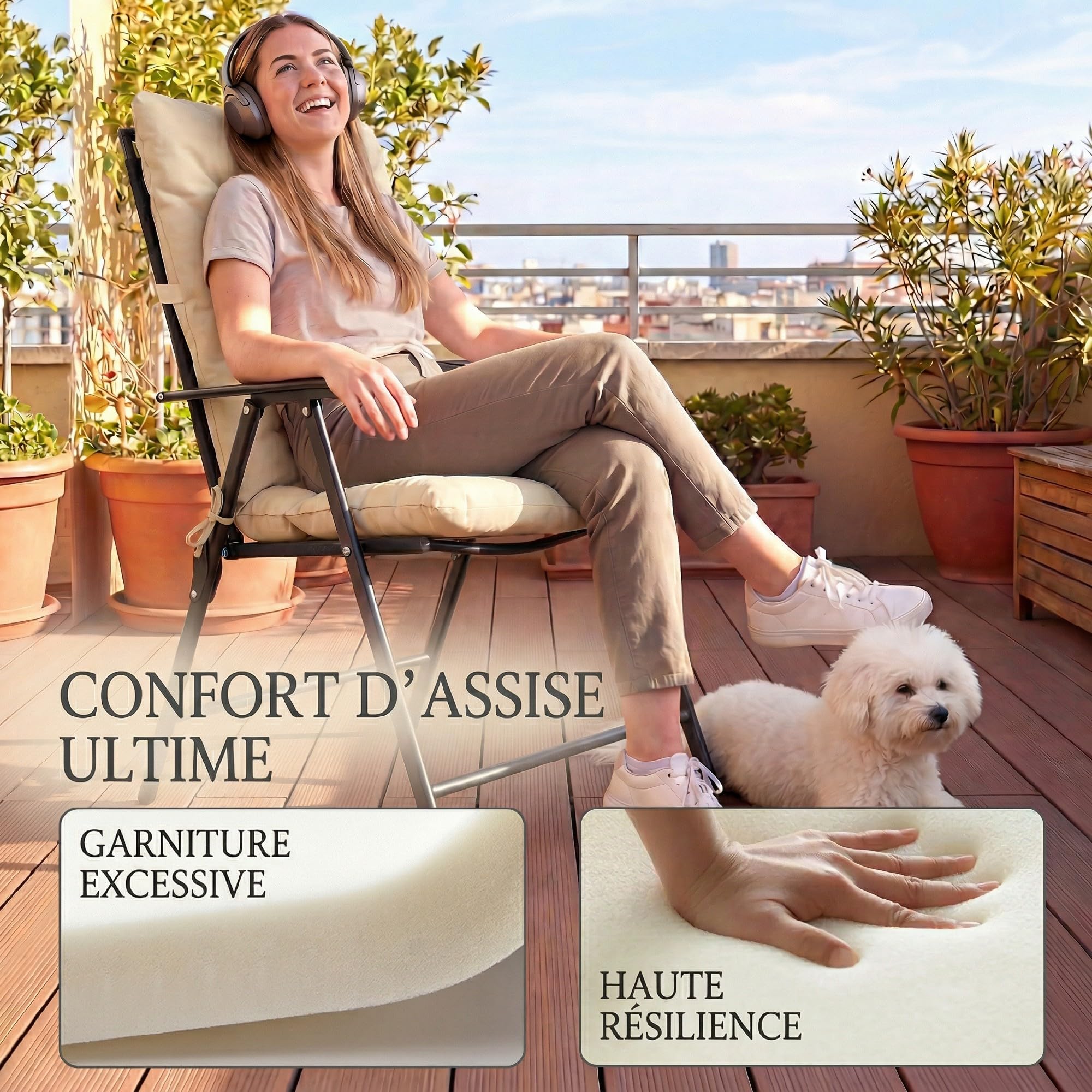 Outsunny Lot de 2 Coussins de Chaise d'extérieur 120 x 50 x 8 cm Beige
